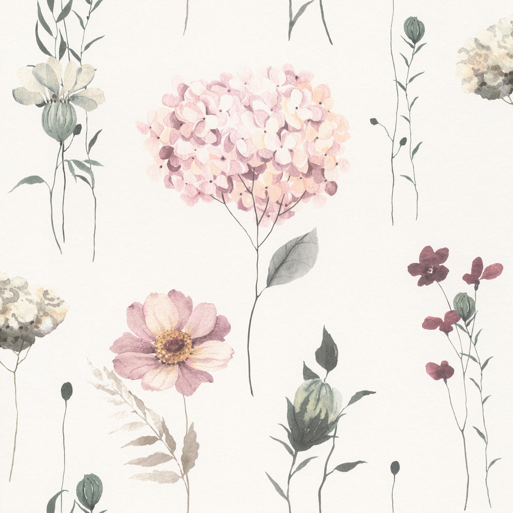 Floral Pink and Green Wallpaper