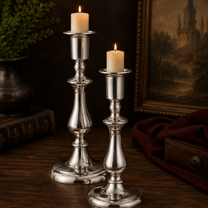 Pair of 12 inch pewter candlesticks