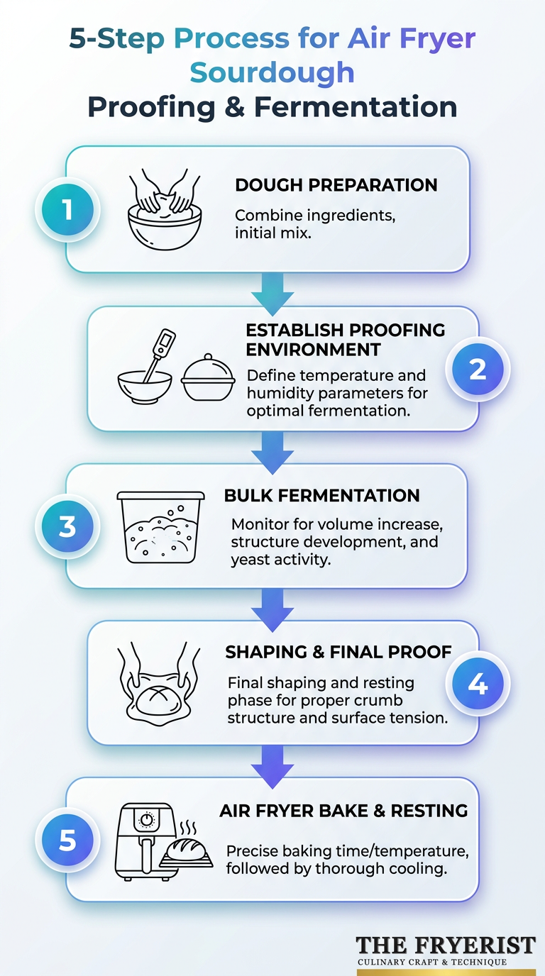 Air Fryer Sourdough Proofing & Fermentation 5-step process infographic