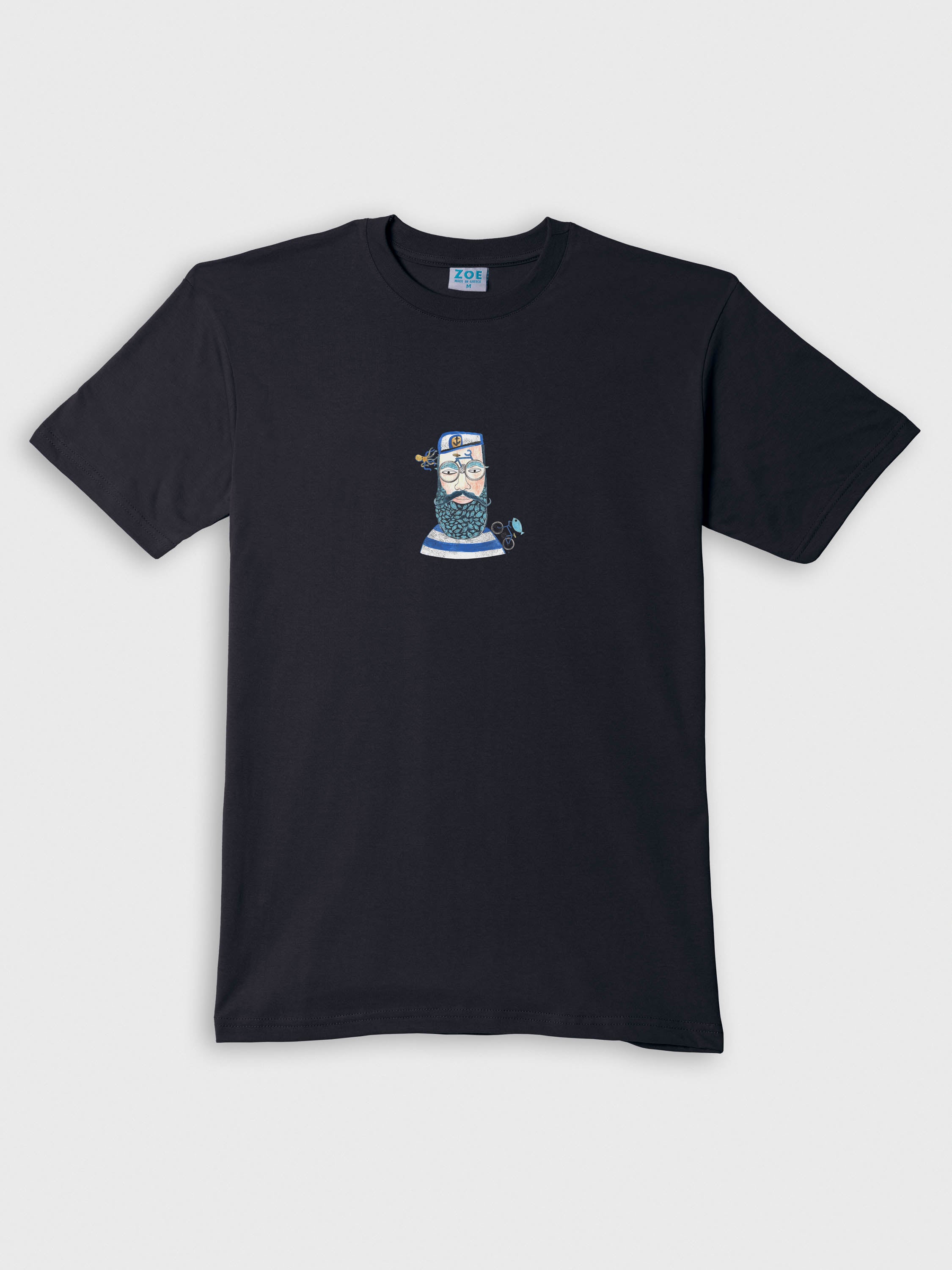 Vintage Whale Silhouette T-Shirt in navy Greek cotton