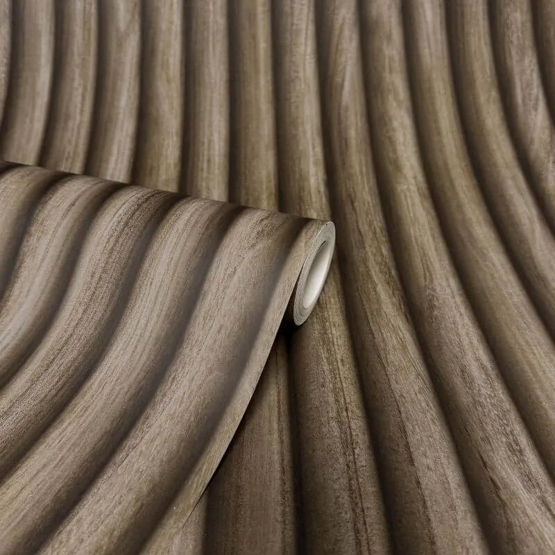 Fluted Wood Walnut Wallpaper room view