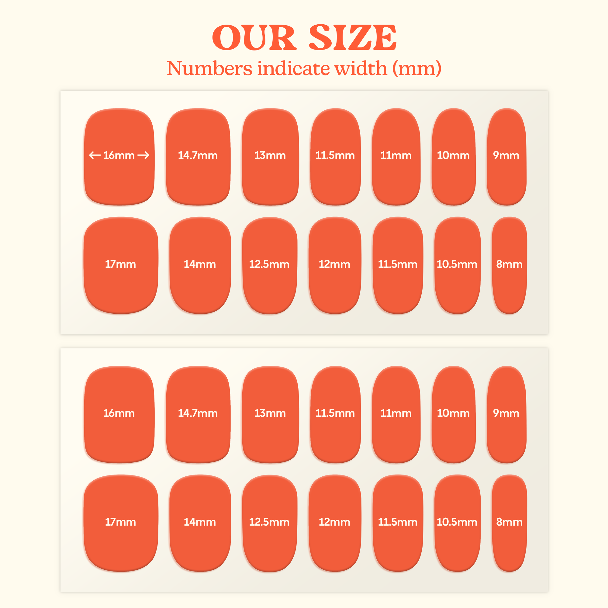 Heyhae gel nail strip size chart