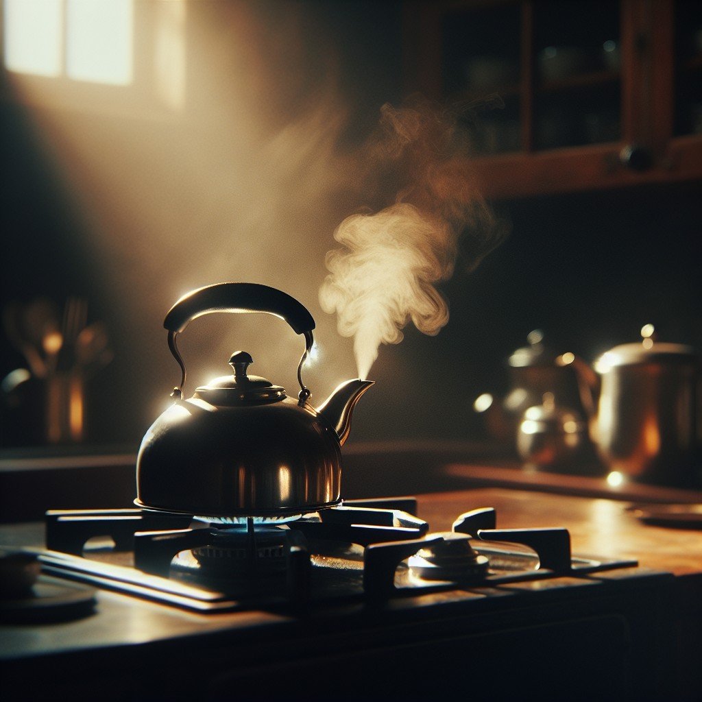 Whistling tea kettle on stove