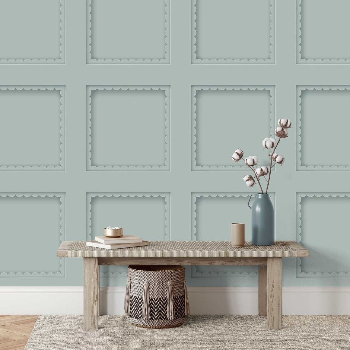 Scalloped Panel Mineral Blue Wallpaper
