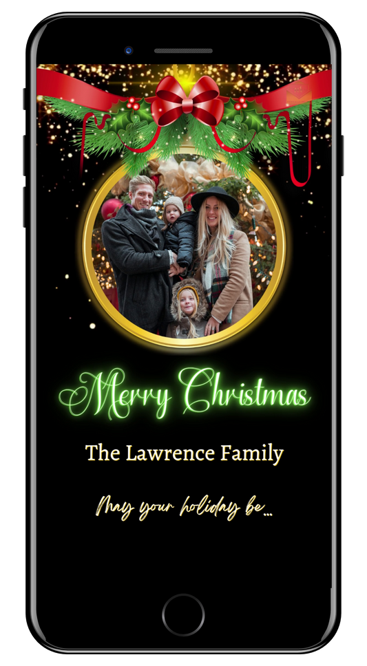 Neon Green Oval Ornament with Photo Christmas Video eCard