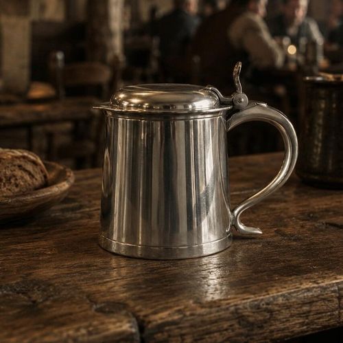 1 Pint Lidded William and Mary Pewter Tankard