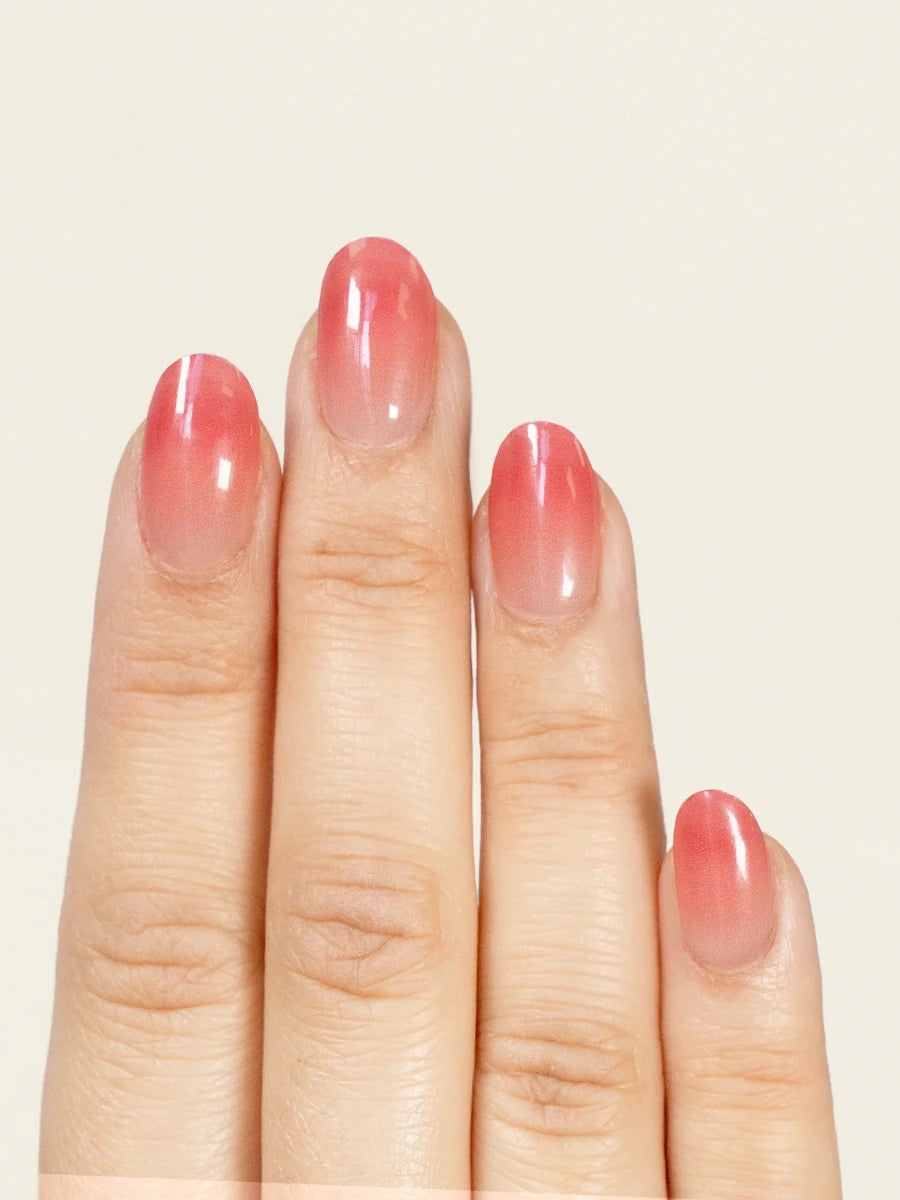 Rosy Ruby pink-red gradient gel nail stickers