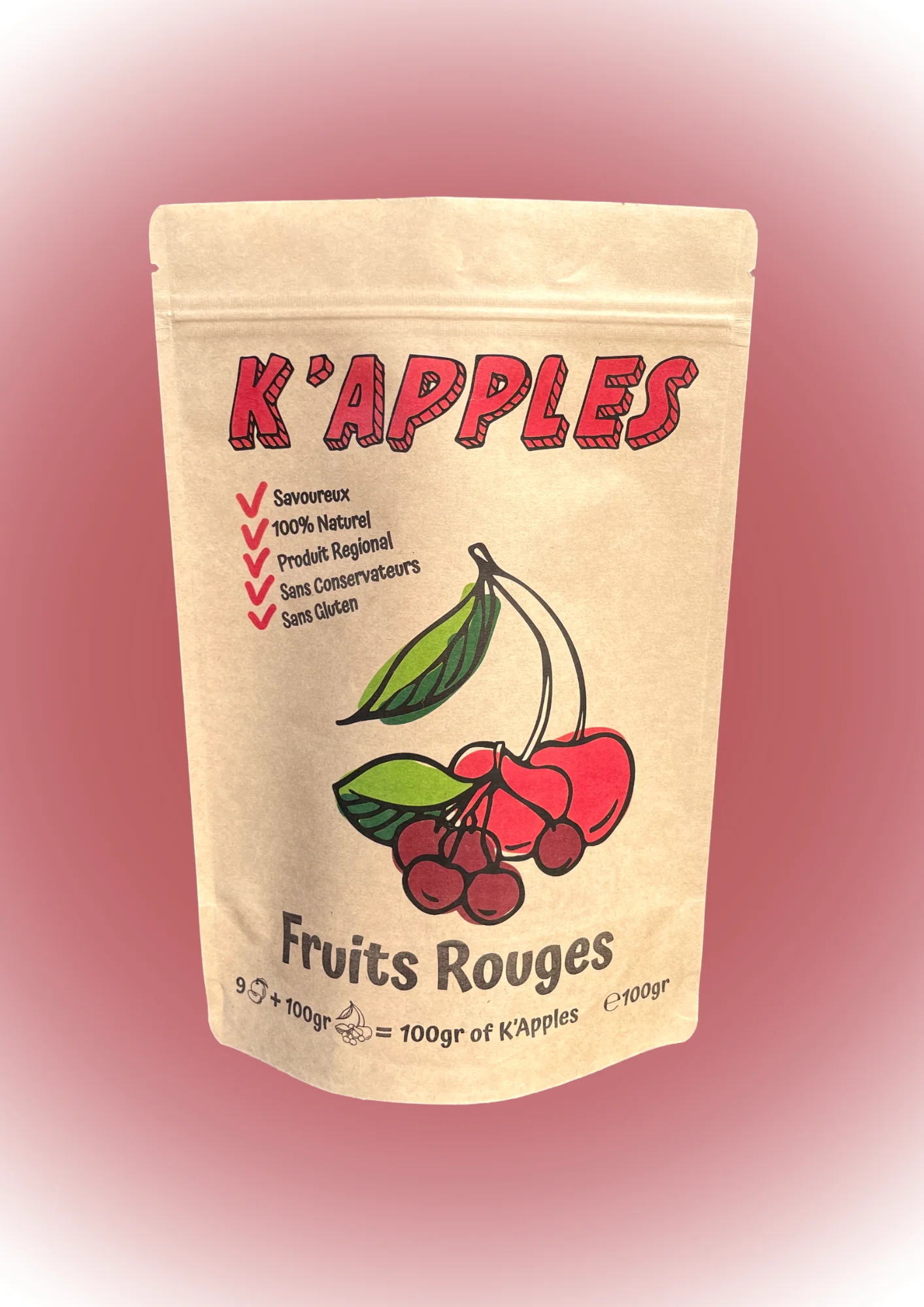 K’Apples 袋中的紅色水果塊