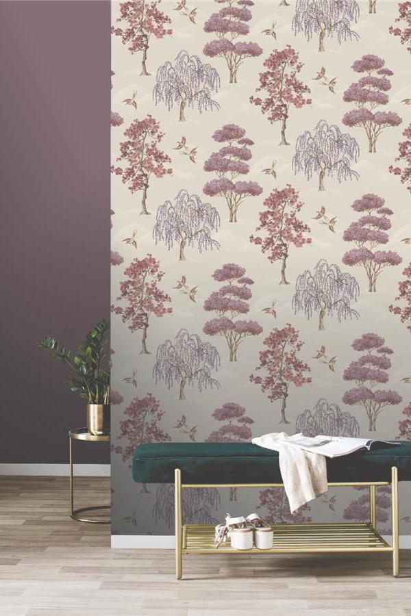 Woodland Willow Heather Bedroom Wallpaper