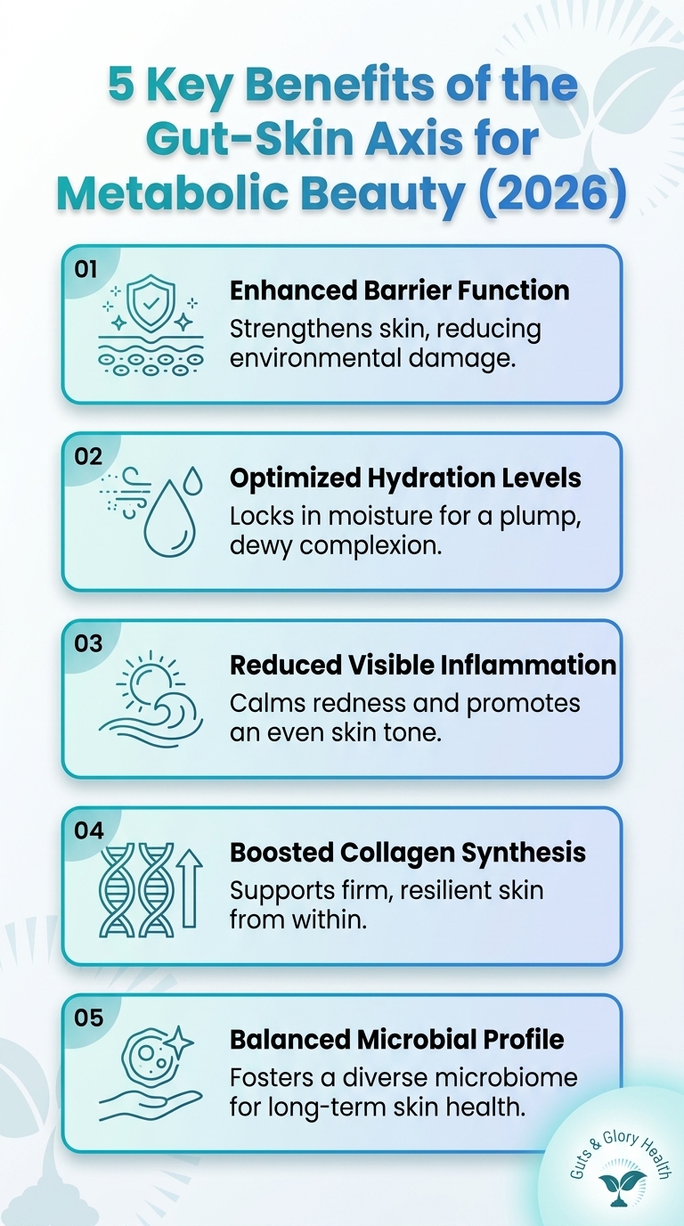 Infographic: gut-skin axis with 5 benefits for metabolic beauty (2026).