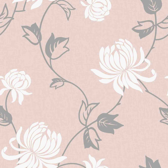 Riva Pink Silver Floral Wallpaper