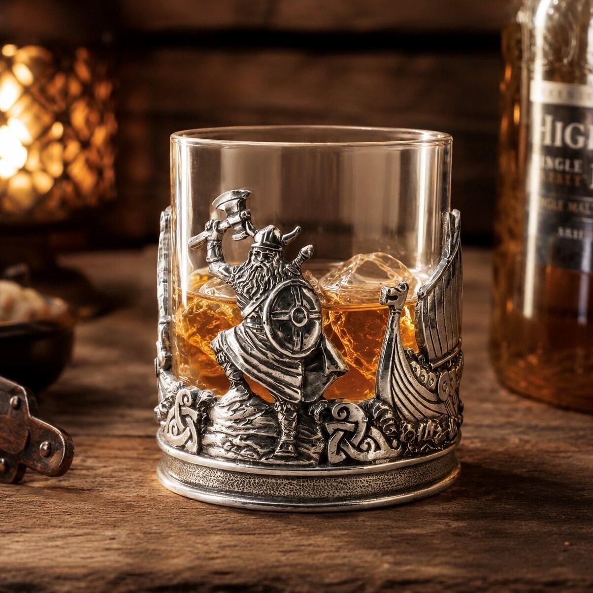 Luxury Viking pewter whisky tumbler with Celtic knotwork base