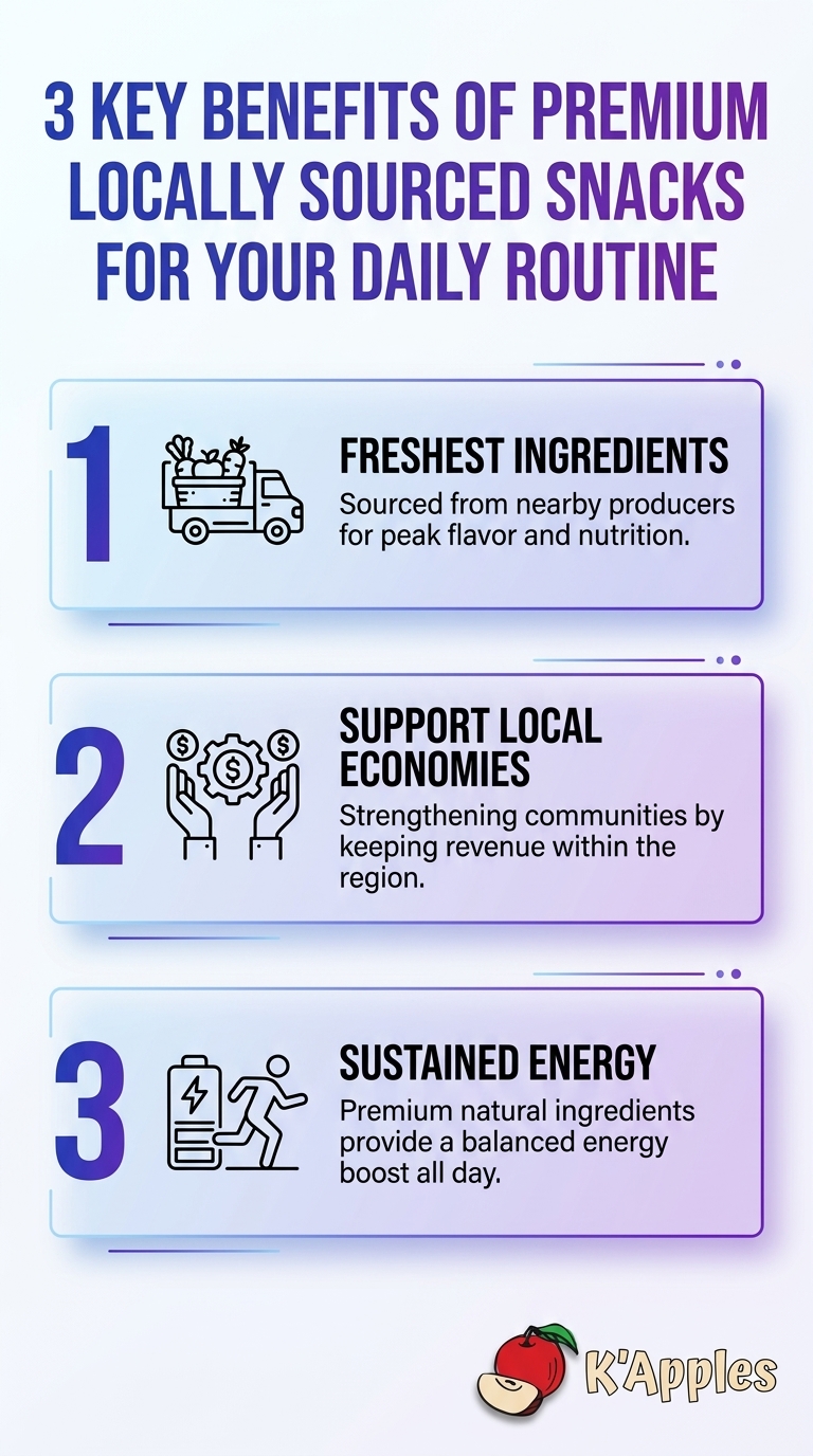 Infographie : 3 avantages clés de trouver des en-cas de qualité supérieure et d'origine locale pour votre routine quotidienne.