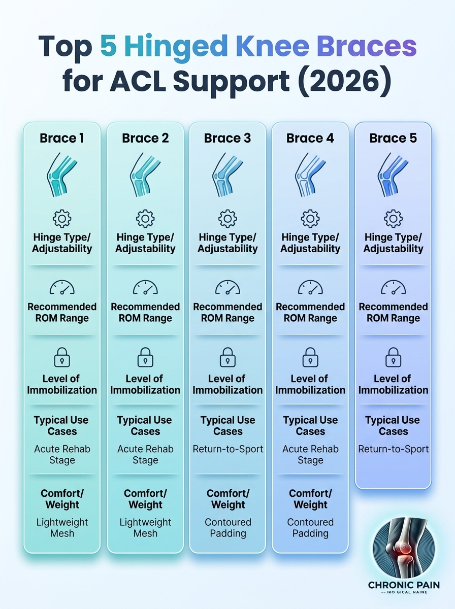Infographic: Top 5 Hinged Knee Braces for ACL Support 2026 — features, benefits, and quick comparison.