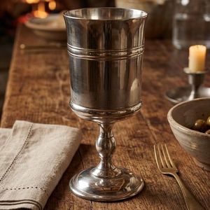 Chatsworth style pewter goblet with brushed metallic finish