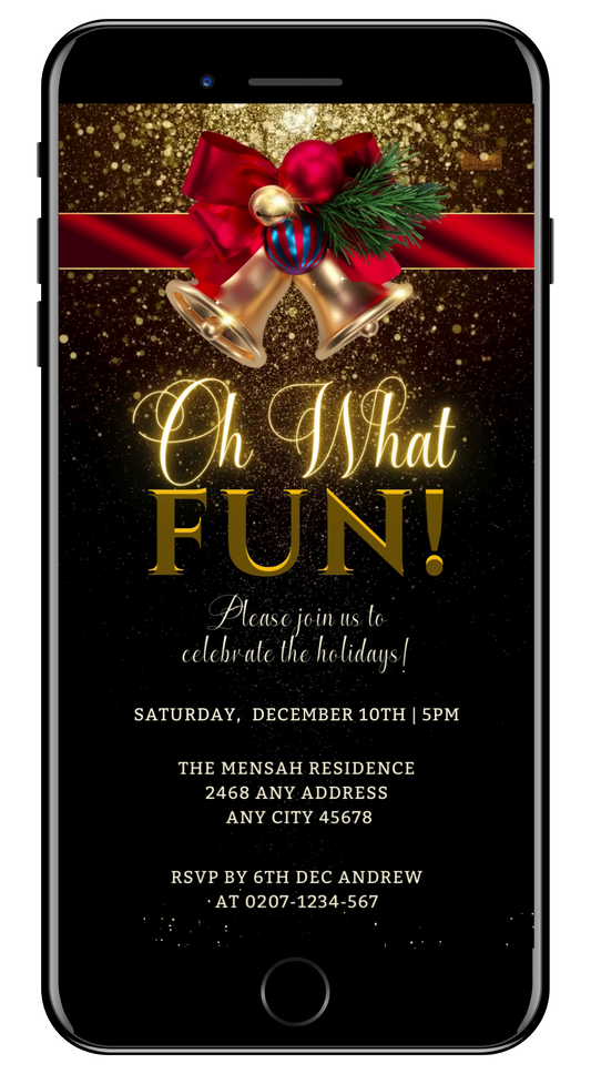 Golden Snow Ribbon Glitter Christmas Party Video Invitation
