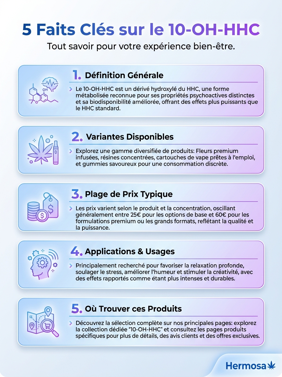 Infographie: 5 faits clés sur le 10-OH-HHC : tout savoir sur ce composé.