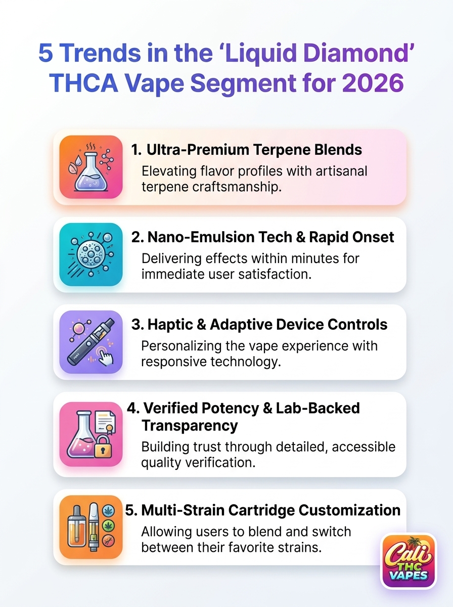 Infographic: The Rise of 'Liquid Diamond' THCA Vapes in 2026 — 5 trends in the vape segment.