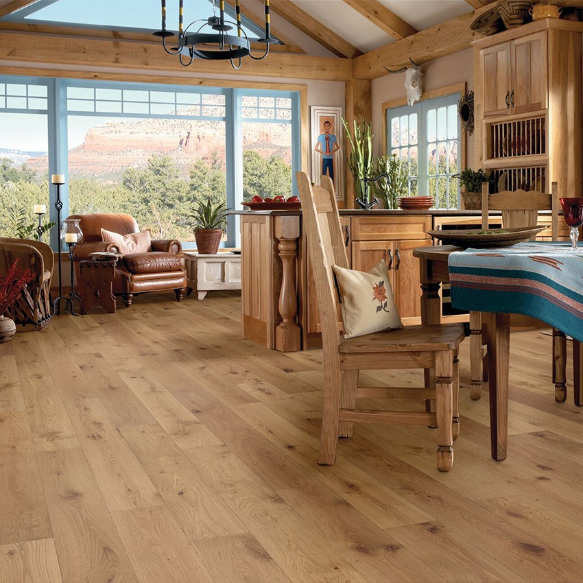 Canyon Elements Cedar Creek wide plank distressed hardwood room scene