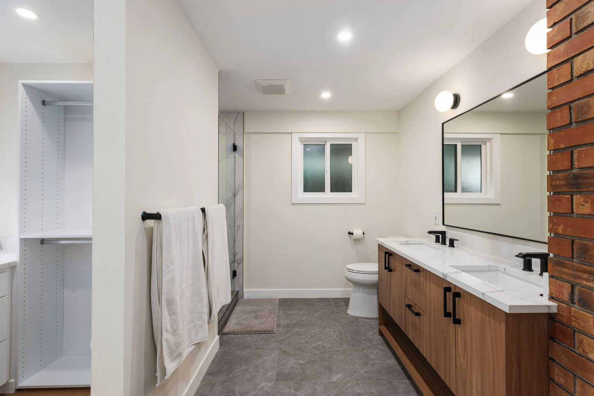 Side view of custom vanity in Lake Forest Park bathroom remodel