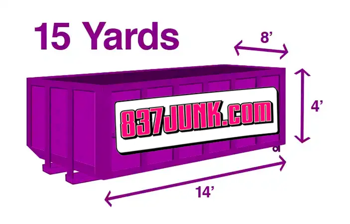 15-yard dumpster with dimensions shown for project planning