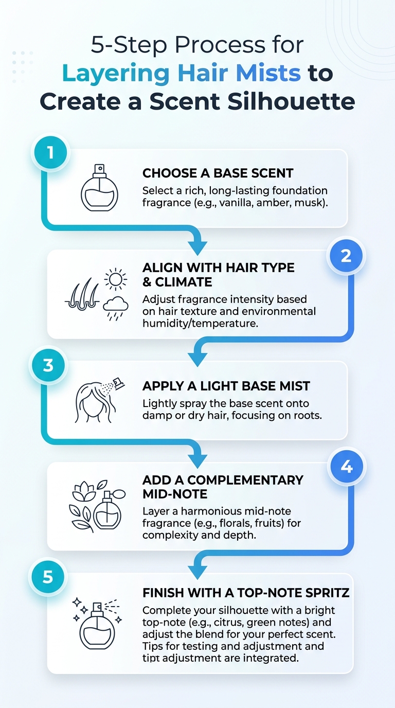 Infographic: The 'Scent Silhouette': Hair Mist Layering - 5-step process to layer hair mists.