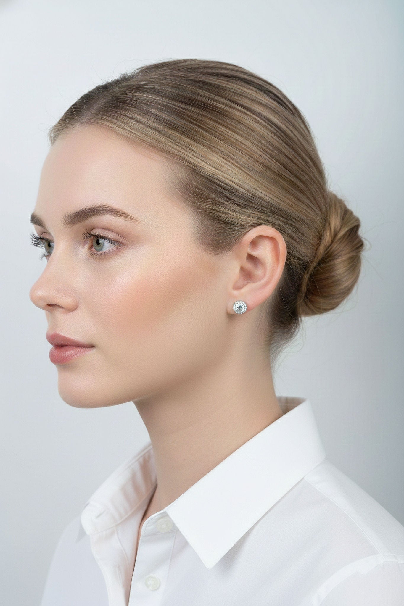 Round Halo Moissanite Studs bridal option