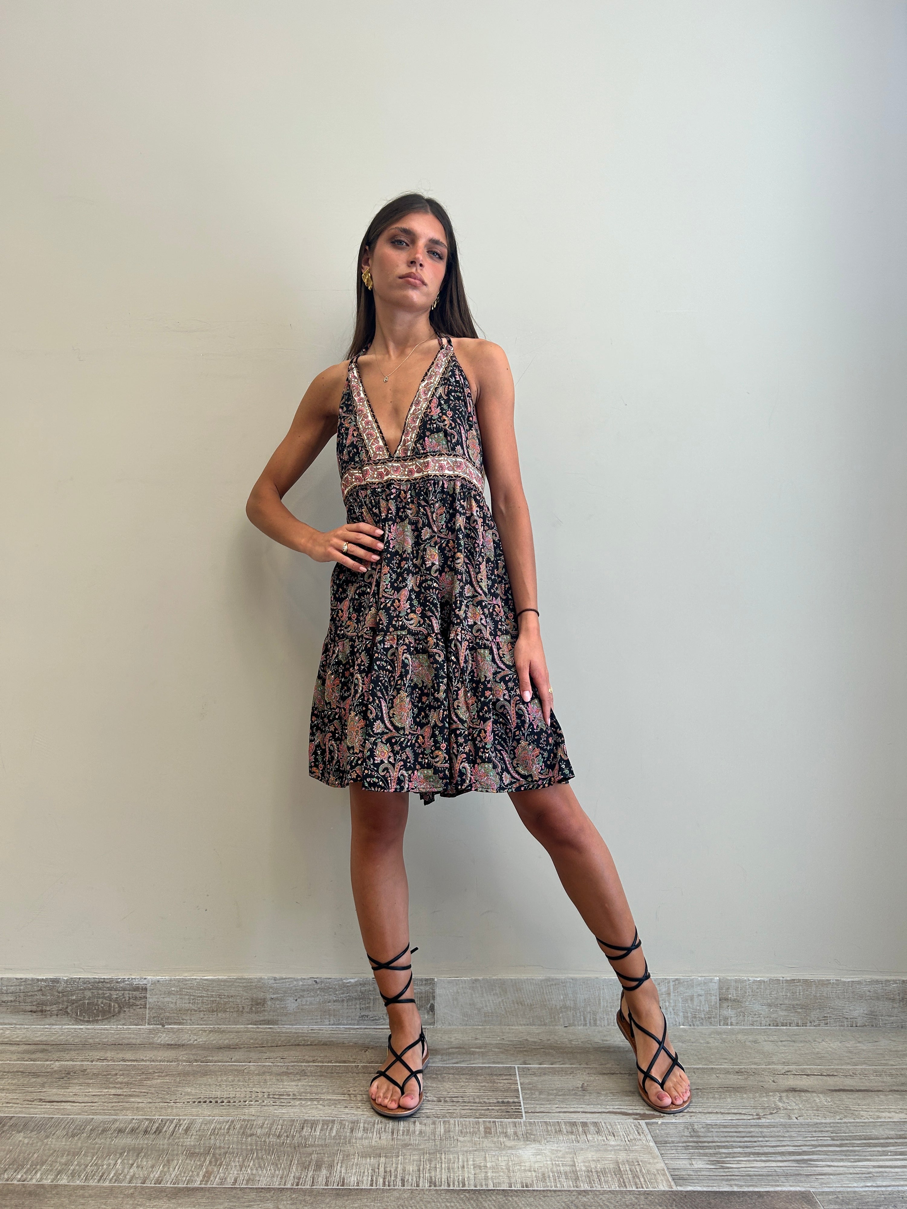Abito corto boho seta Diamond Black look moda donna boho