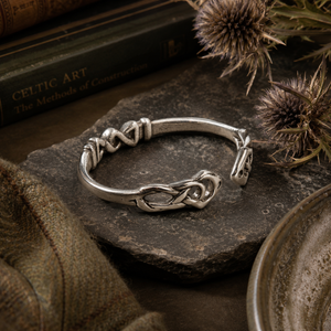 Celtic torc bangle handcrafted in pewter with knotwork pattern