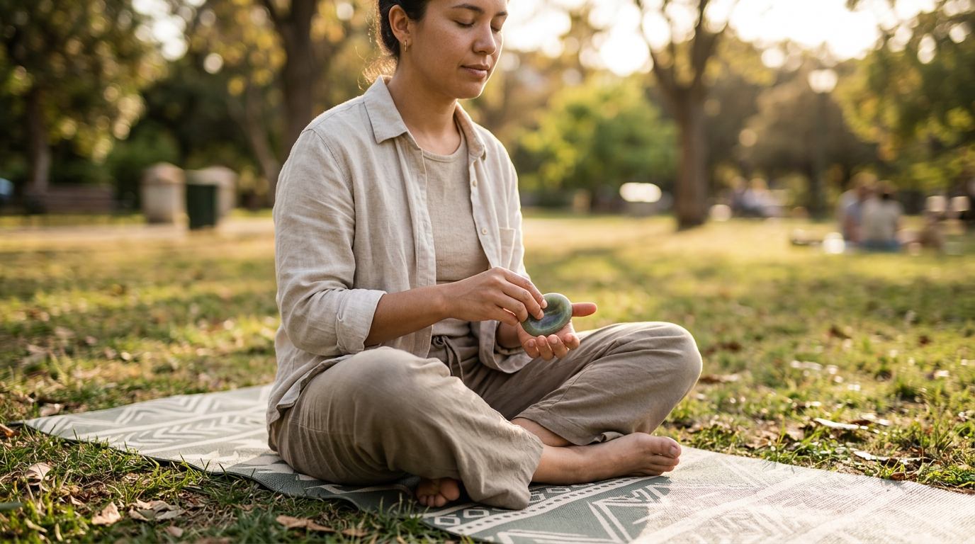 Jade worry stone tucked in a coat pocket for on-the-go grounding