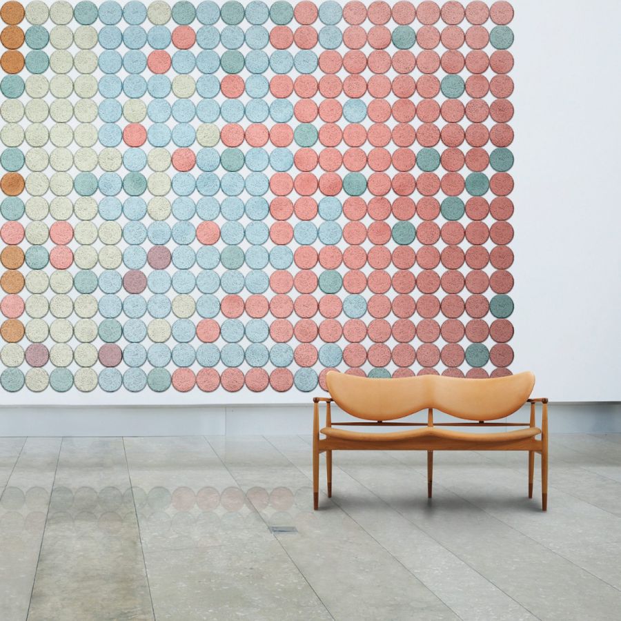 BAUX Circle Acoustic Tiles installed as wall feature