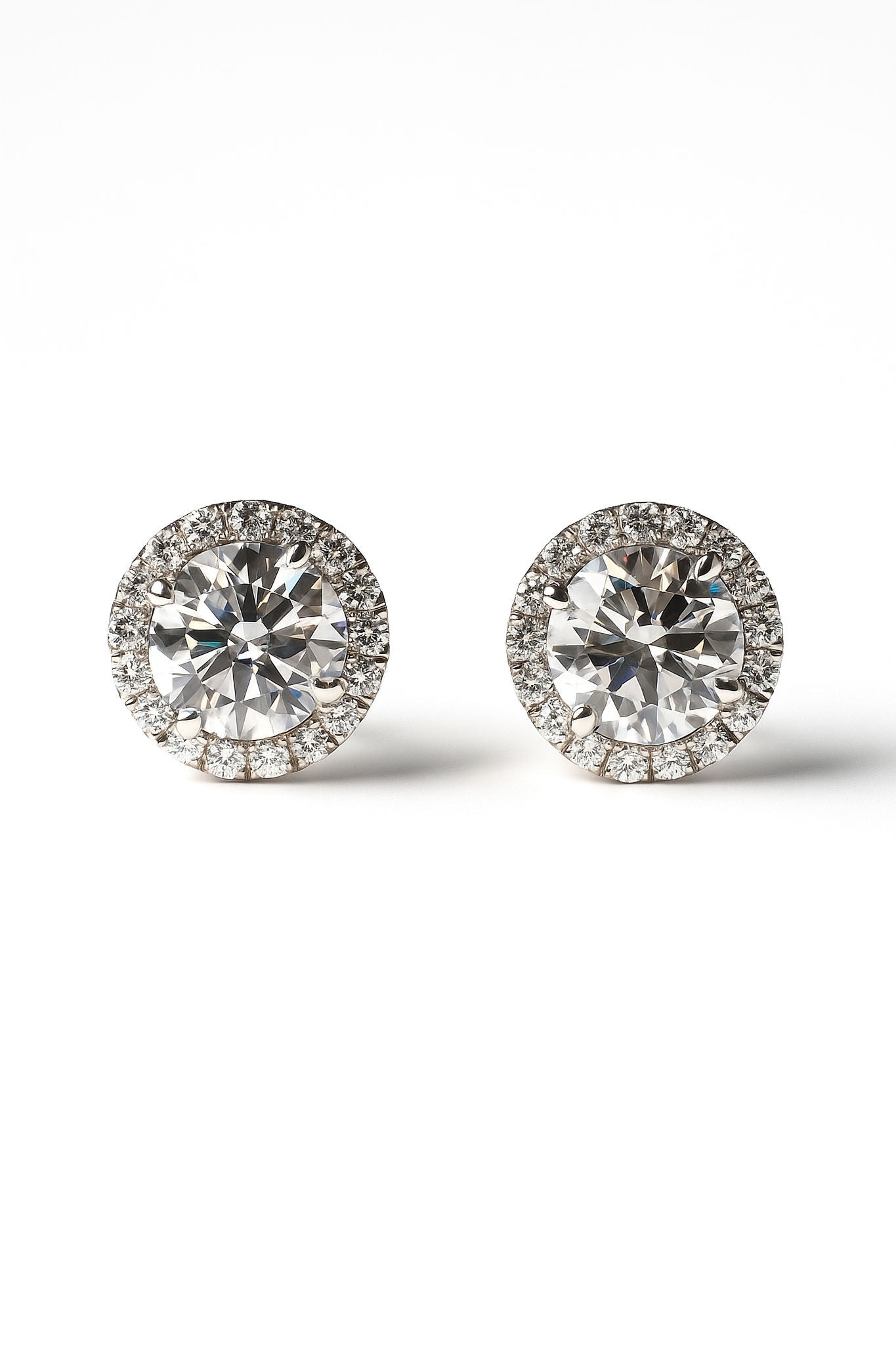 Round Halo Moissanite Studs front view