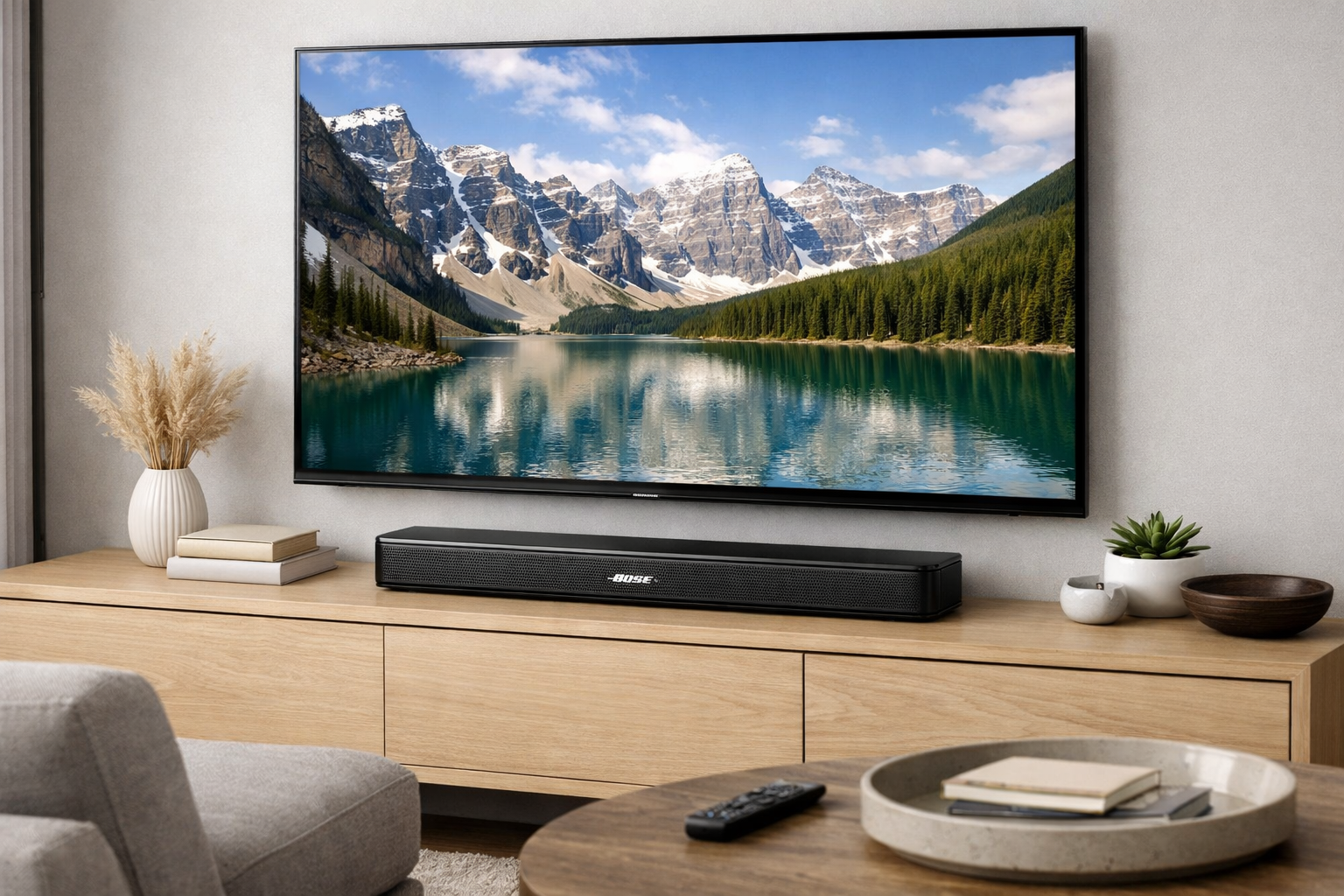 Bose TV Speaker under modern television