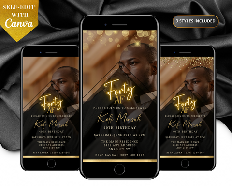 Black Neon Gold Cigar Men's 50th Birthday Evite with whiskey