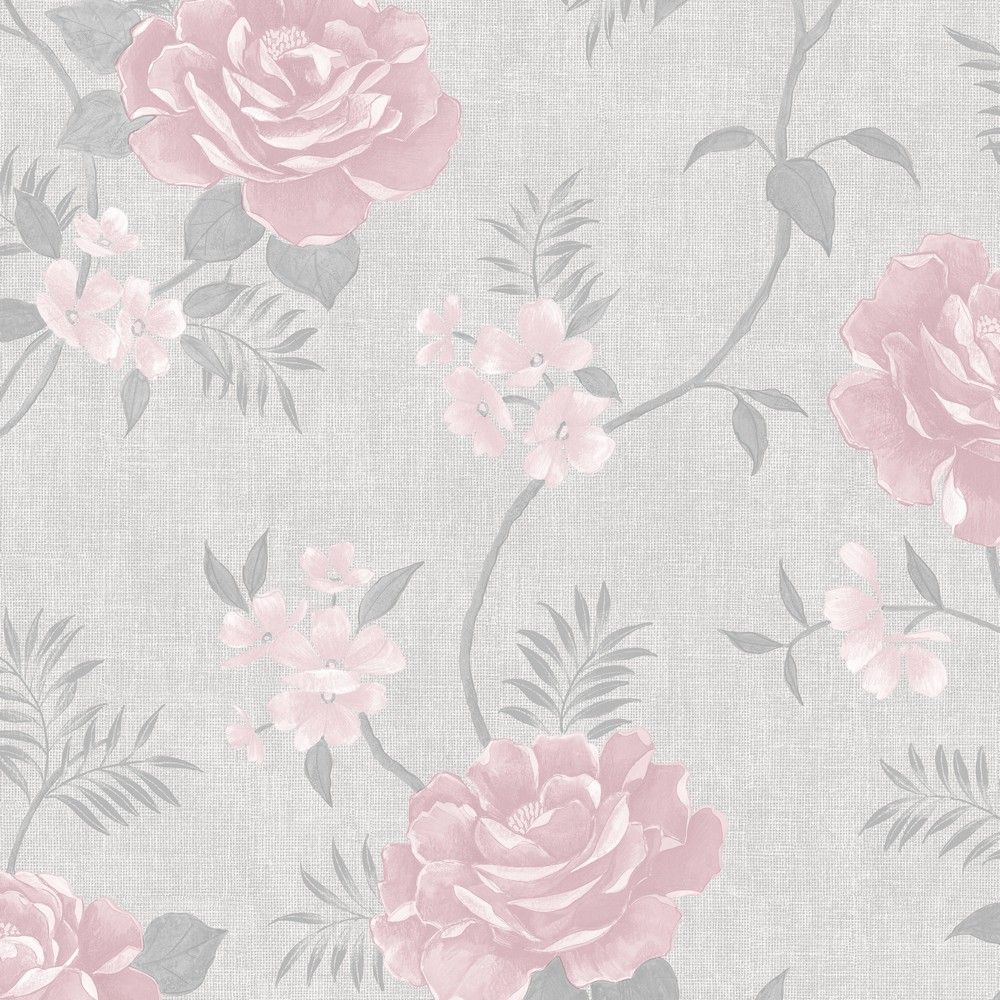 Rosalind Floral Pink Wallpaper styled in a room