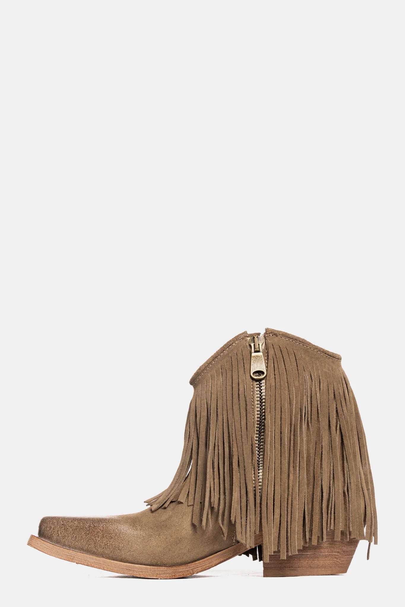 Texano Metisse frange cuoio tortora - dettaglio gambale boho chic