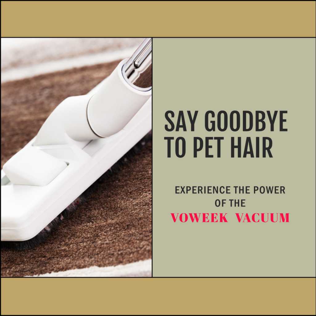 Woman using a Voweek vacuum to clean up pet hair on carpet floors