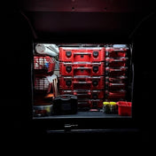 Canopy lit up by an 18V battery powered LED light