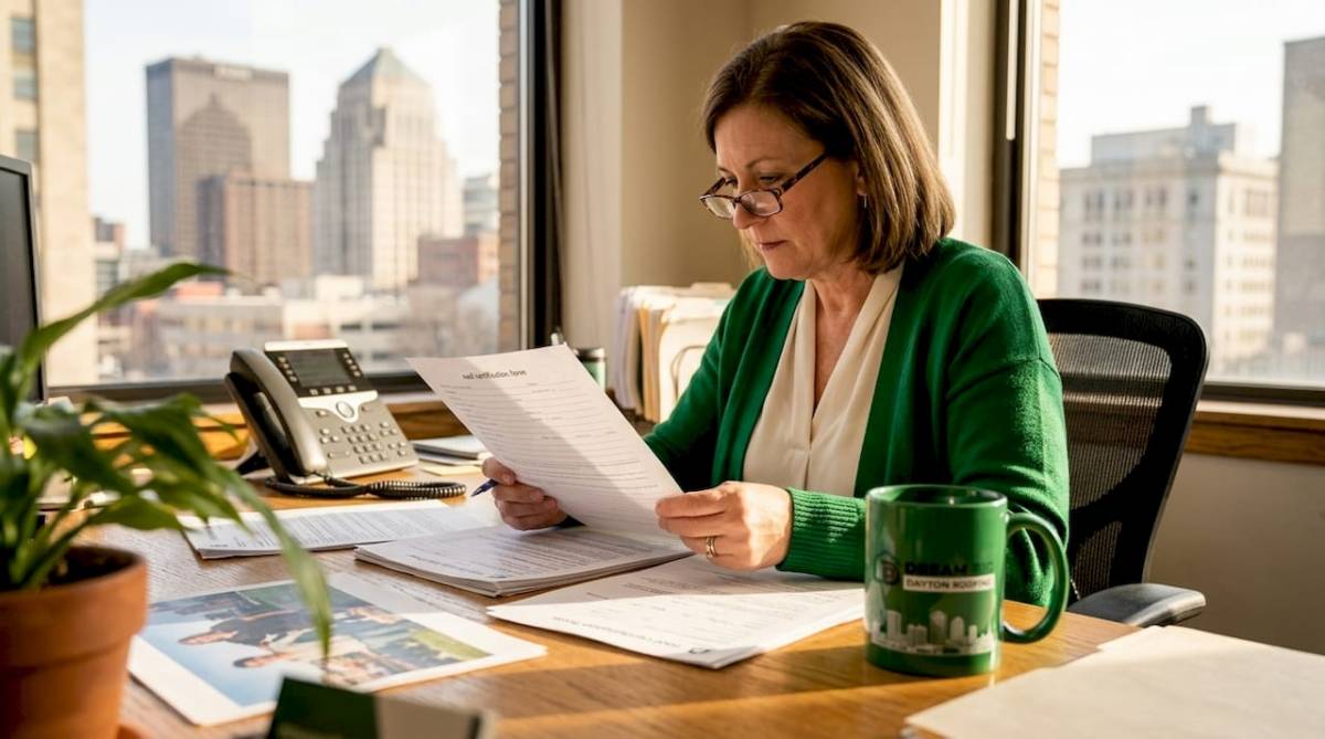 Insurance agent checking roof certification form