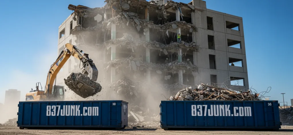 837JUNK demolition dumpsters lined up for construction work