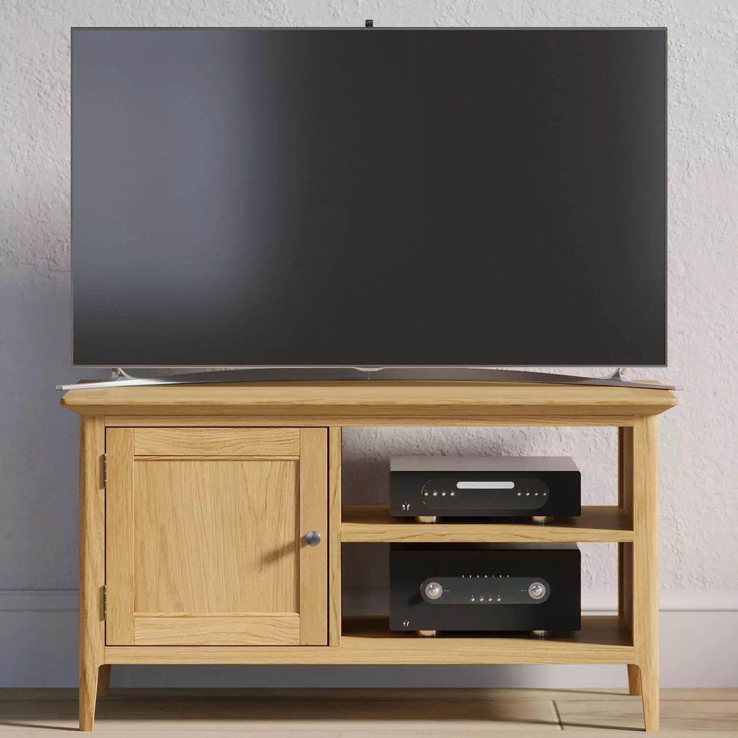 Light Oak TV Stand with open shelving