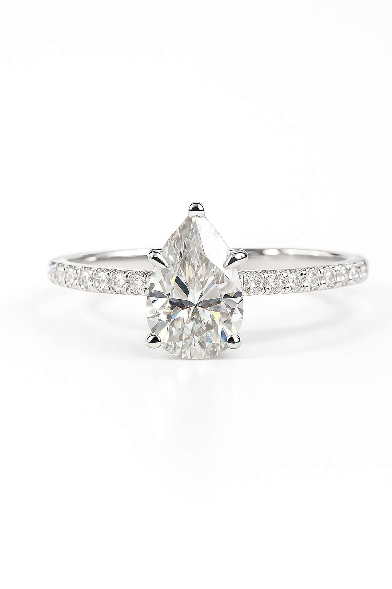 Pear-Cut Pavé Moissanite Ring on finger