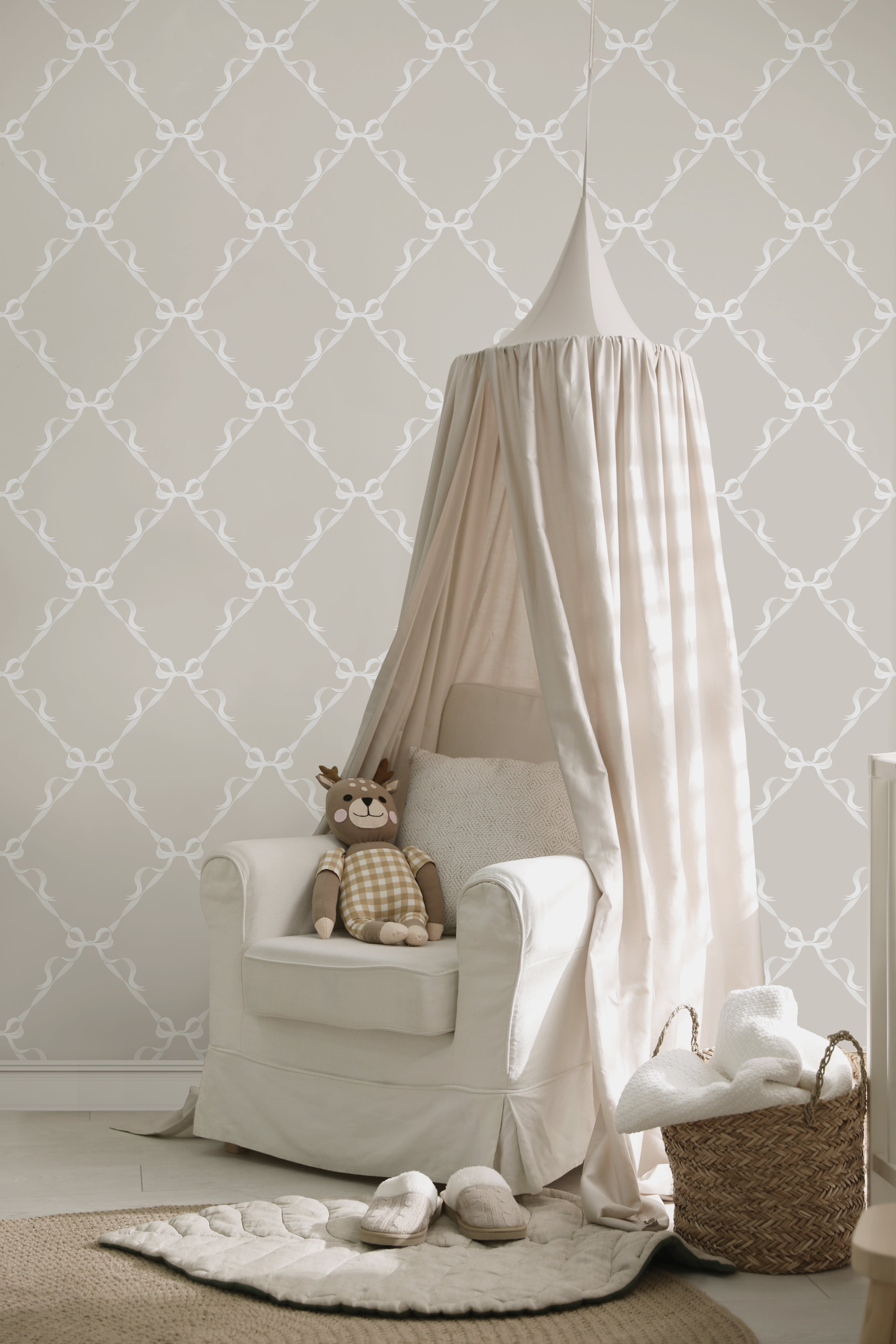 Tied With A Bow Warm Grey Wallpaper Close Up