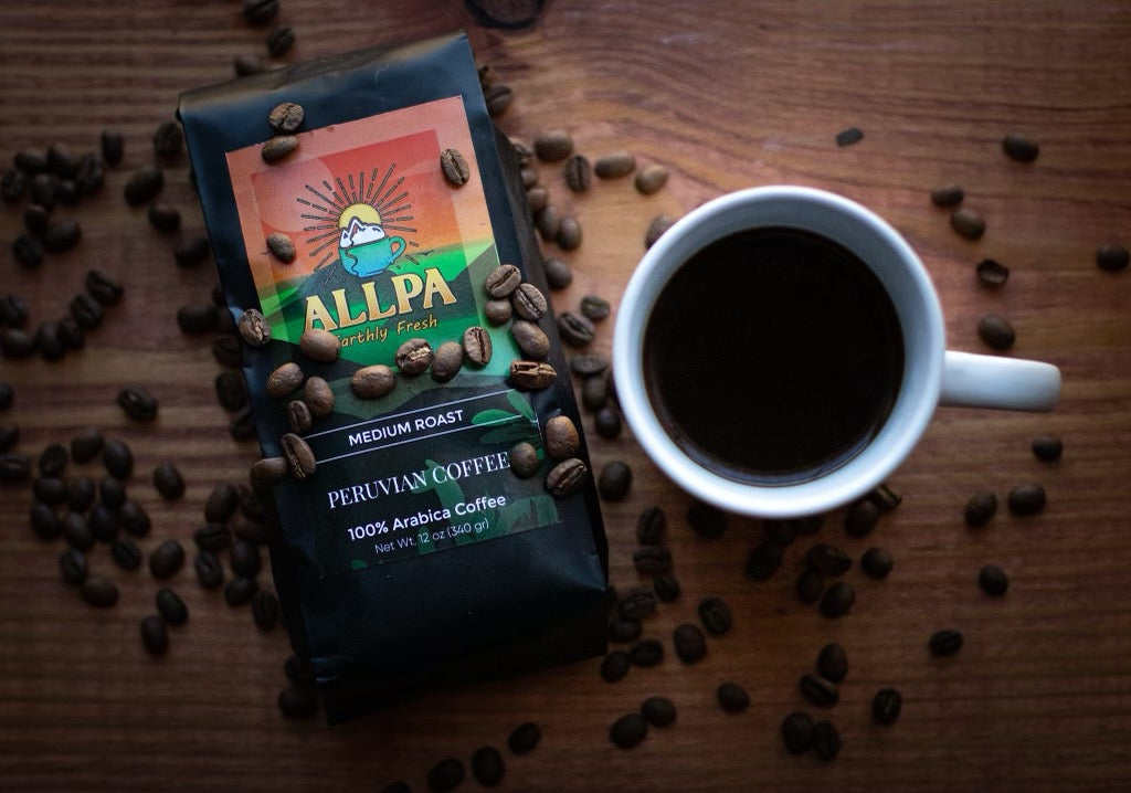 Cup of brewed organic Peruvian specialty coffee