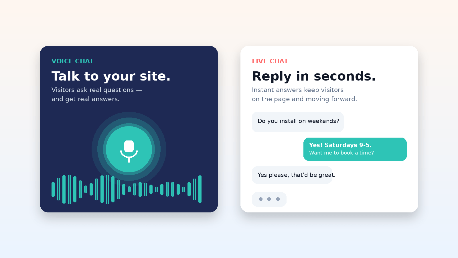 Voice chat panel with microphone and waveform next to a live text chat conversation