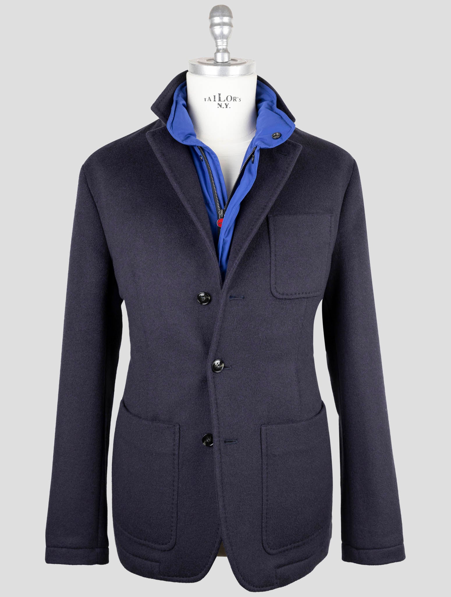 Kiton Dark Blue Lama Wool Silk Cashmere Coat