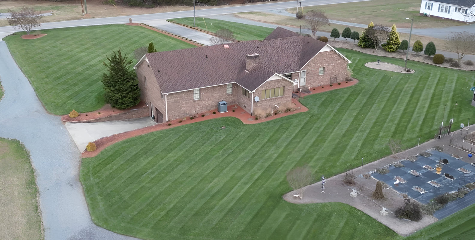 Aerial view of a lush, healthy lawn in the North Carolina Piedmont