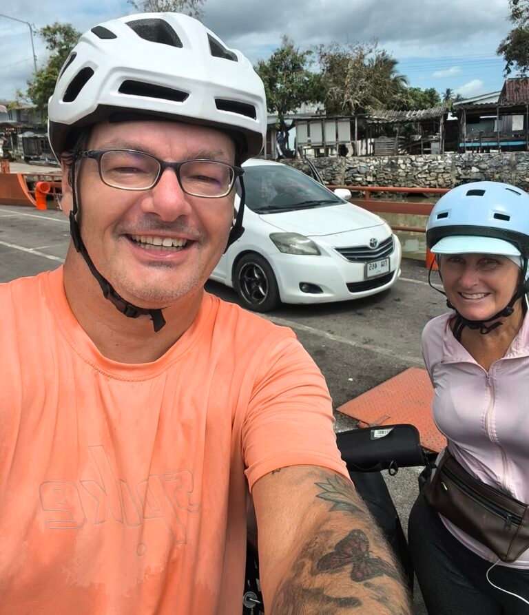 Joanna and Maurice cycling in Thailand