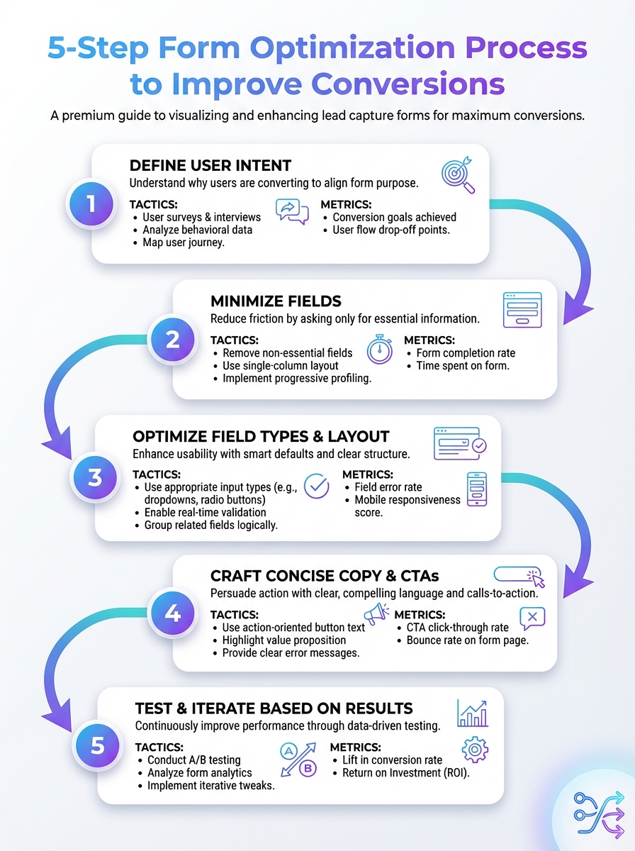 Infographic of a 5-step form optimization process to improve conversions.