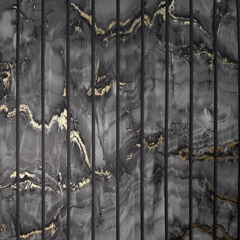 Marble Slat Panel Charcoal Black Wallpaper